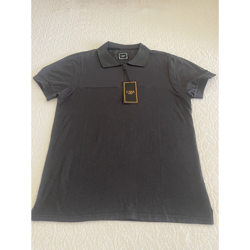 CASA MODA Couture Men's Zip-Front Polo Shirt Black Quarter-Zip Front Closure